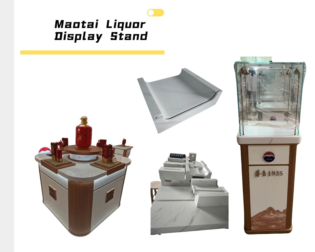 Custom display furniture shown with separate components and workshop views