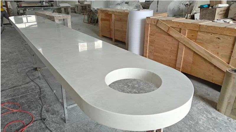 A custom solid surface counter assembled in the ESHINE workshop