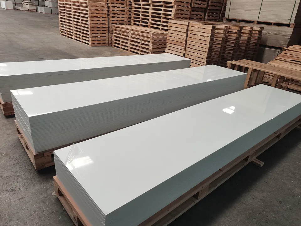 Solid surface sheets laid out during the full inspection stage before packing
